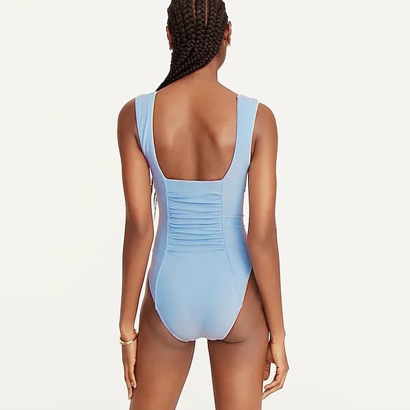 J. Crew Swim J Crew Rushed Square Neck One Piece Swimsuit Blue Mist